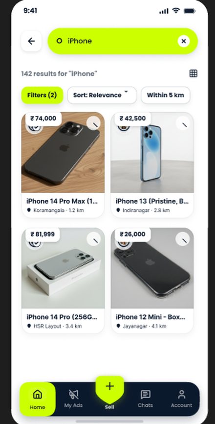 SorB app search results grid