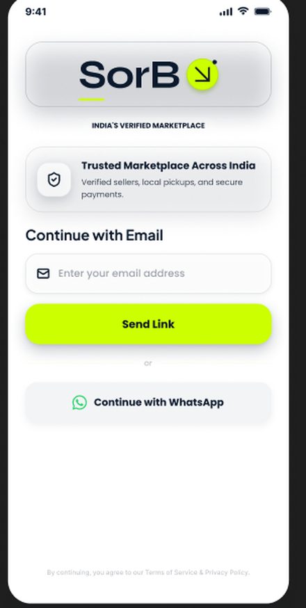 SorB app Login screen