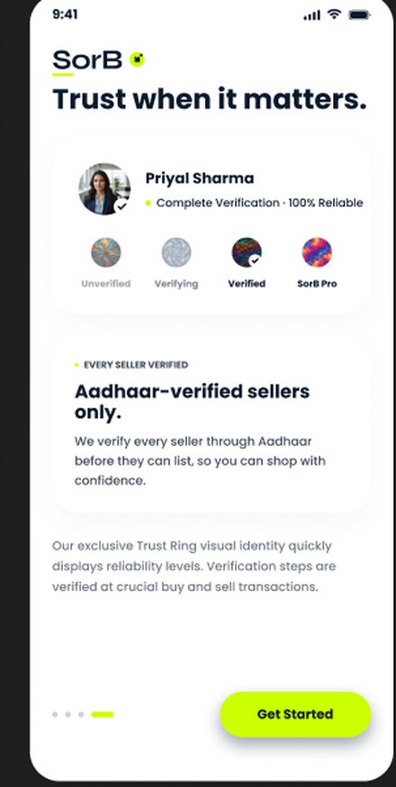 SorB app seller profile with Trust Ring badges